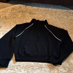 Aerie Black Zip-Up Sweater with White Accents